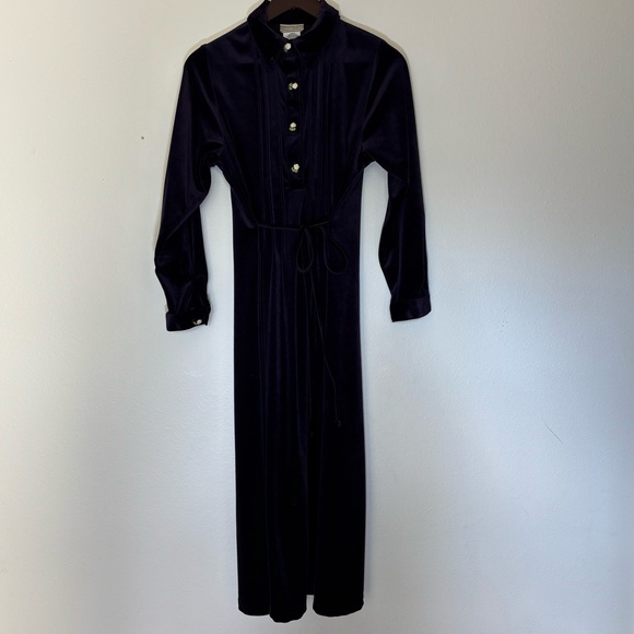 Coldwater Creek Velvet Maxi Dress PS Purple Embroidered Buttons - Picture 1 of 16